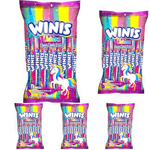 Winis Chewy Candy Swirl | Winis Unicorn |Cotton Candy Flavored | Sharing Size 4.3 Oz Bag - 11 Pieces (Pack of 5)