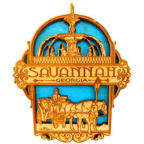 Mad Mags Laser Cut Savannah Georgia Decorative Souvenir Magnet, Hand Carved Wooden Decoration for Refrigerator, Detailed Décor for Fridge, Whiteboard, Locker, and More. 3 in. by 2.75 in.