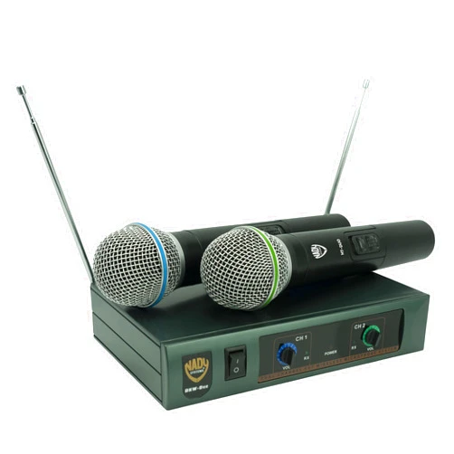 Nady DKW DUO HT B/D VHF Dual Wireless Handheld Microphone System – includes 2 microphones, AC adapter and audio cable – Easy setup – Karaoke, performance, presentation, public address