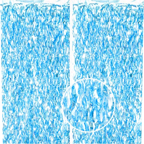 WBinFeng Light Blue Wave Party Backdrop Decoration -Foil Fringe Curtain Blue Party Streamers for Under The Sea/Ocean/Frozen/Pool/Beach Theme Party Decorations -2 Packs