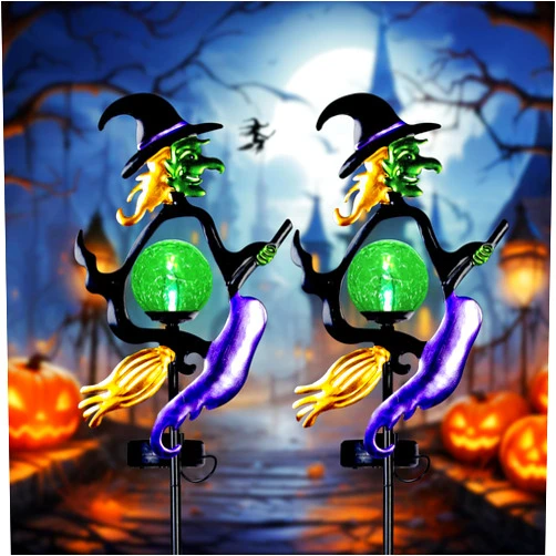 Venniy Halloween Solar Lights Outdoor,2 Pack Witch Solar Garden Light with Stakes,Halloween Decorations Outdoor Witches for Patio,Lawn,Yard,Pathway