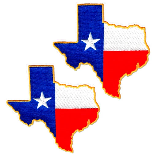 Laughing Lizards Texas Flag Patches (2-Pack) - Red, White & Blue Texas Patch for Vest or Hat - Iron On, Glue On, or Sew On (State Shape)