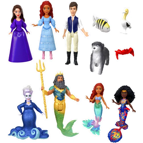 Disney ​The Little Mermaid Land and Sea Ariel Ultimate Story Set with 7 Small Dolls and 4 Friend Figures, Includes Human and Mermaid Ariel Dolls​​, HND30
