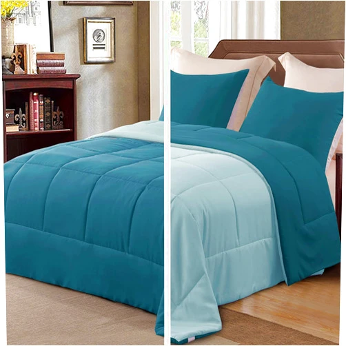 Exclusivo Mezcla Lightweight Reversible 2-Piece Comforter Set All Seasons, Down Alternative Comforter with 1 Pillow Sham, Twin Size, Dusty Teal/Aqua Blue