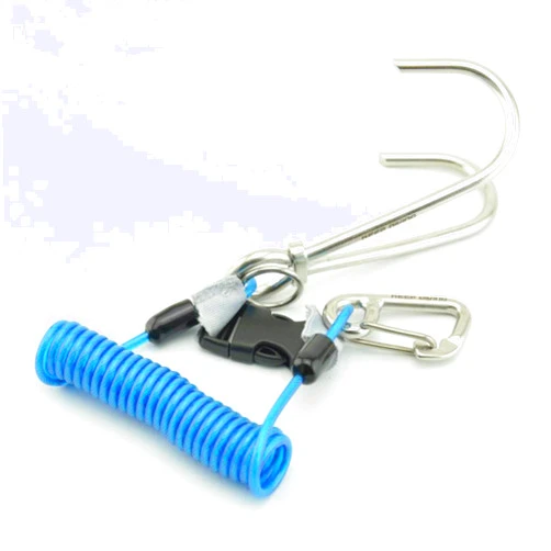 GFSP Scuba Snorkeling Reef Diving Hook 316 Stainless Steel Double Hook with Spiral Coil Lanyardand