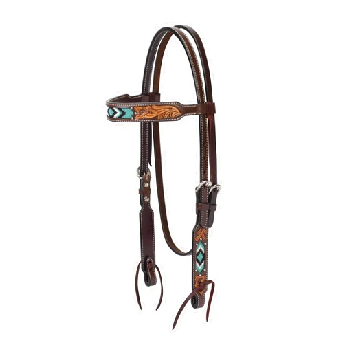 Weaver Leather Turquoise Diamond Beaded Horse Headstall, Leather Headstalls for Horses for Trail Riding, Durable Equine Supplies, Dark Oil