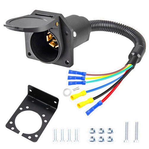 Seamaka 7 Pin Trailer Plug,7 Way Trailer Light Connector Socket,7 Prong Electrical Truck End Wiring Harness Vehicle Side,7 Pin Truck Plug Quick Converter with Mounting Bracket