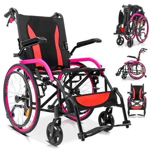 GLDDFDG Ultralight Travel Wheelchair, Foldable Wheelchair Lightweight for at Home and on The Road, Aluminum Active Wheelchair, Self-propelled wheelchairs, Swivel armrests, Seat Width 46 cm, 11 kg