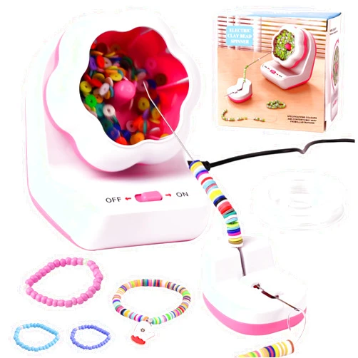 BokingOne Automatic Clay Beads Bowl, Electric Bead Spinner for Bracelets Making, Clay Bead Spinner with Needle and Thread for Jewelry Making, Necklace, Waist Crafts (pink)
