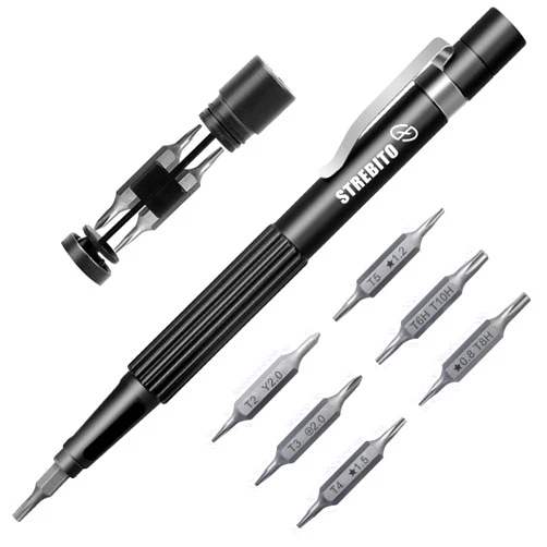 STREBITO Precision Screwdriver 13-in-1 Multi-Bit Small Screwdriver Set, Mangetic Pen Shape Pocket Screwdriver with Torx T5 T6 T8 T10, Pentalobe P5, Triwing Y00, for Phone, Computer, Laptop, Watch, EDC