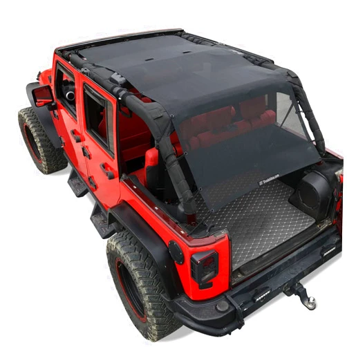 Shadeidea JK Sun Shade Top Compatible with Jeep Wrangler JKU Top Sunshade Soft Mesh Roof Cover (2007-2018)- Wind Noise UV Blocker -10 Year Warranty -4 Door -Black -Front&Rear&Back (Full Length)