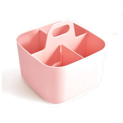 JIYIEW Multipurpose Caddy Organizer Stackable Plastic Caddy with Handle Cleaning Caddy Craft Tote Desk Makeup Caddy Art Separable Organizers and Storage Box(4 Grids, Pink)