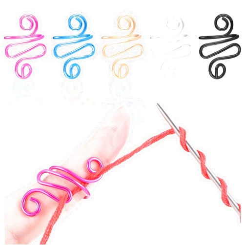 AOZUO 5PCS Crochet Ring, Adjustable Yarn Tension Ring Handmade Crochet Tension Ring Colorful Knitting Loop Open Finger Ring for Mother Grandma Crocheters