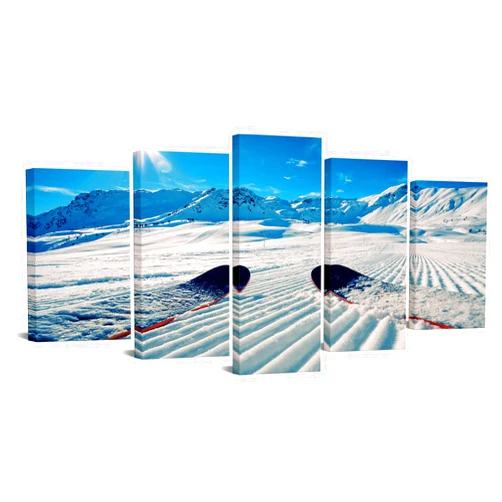 iKNOW FOTO Large Size 5 Pieces Canvas Wall Art Prints Skis in Snow at Mountains Paintings Artwork Winter Sports Picture Printed on Canvas for Living Room Home Decor Ready to Hang