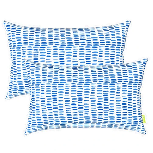 LVTXIII Outdoor Lumbar Pillow Covers ONLY, Patio Decorative, Fluffy Fade-Resistant Cushion Cases for Home Balcony and Garden, 12x20 Inch, Pack of 2, Pebble Blue