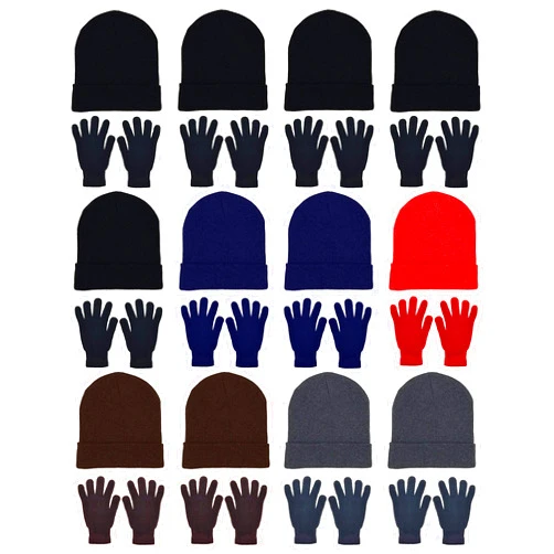 Winterlace 24x Winter Beanies & Gloves Combo Pack, Bulk Pack for Men Women, Warm Cozy Gift