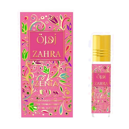 Zenia Zahra Perfume Oil Roll-On – 6ml / 0.2oz | Long Lasting Alcohol-Free Sweet Floral Gourmand Fragrance Oil with Orchid, Vanilla & Musk