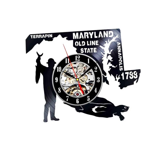 ICECHEN Vinyl Record Wall Clock Old Line State Maryland Hunter Terrapin Art Wall Decor Retro Vinyl Wall Clock 3D Wall Watches USA Annapolis Clocks Wall