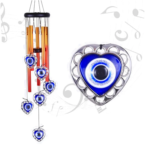 Xxschy Blue Evil Eye Heart-Shaped Wind Chimes Outdoor Decor, Heart - Evil Eye Wind Bells, Mobile Evil Eye Windcatcher, Blue Evil Eye Amulet Wind Chimes for Home, Gifts for Mom,Balcony,Patio,Garden Decoration