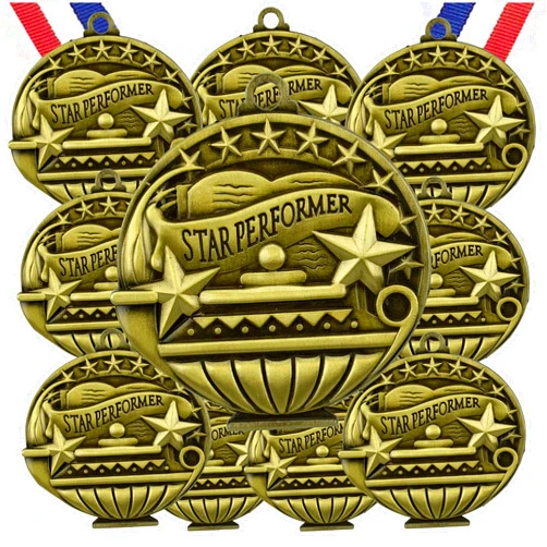 Express Medals 10 Pack Star Performer Gold Medals Trophy Award with Neck Ribbons APMG-784