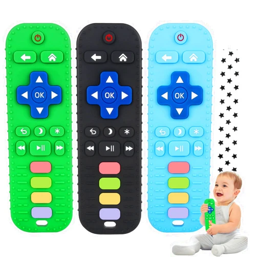 Fu Store 3 Pack Baby Teether Toy Chew Toy for Babies 0-12 Months 6-36 Months TV Remote Control Shape Teething Relief Baby Toys for Infants Learning Developmental Soothe Babies Gums Gifts Set