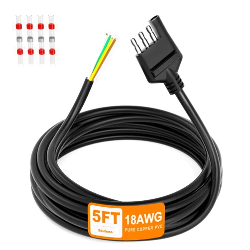 Adullama 4 Way Trailer Wiring Harness 5FT Jacketed Cable, 18AWG 4 Pin Flat Trailer Extension Connector Trailer Wire 4 pin Trailer Wiring Harness, Pure Copper