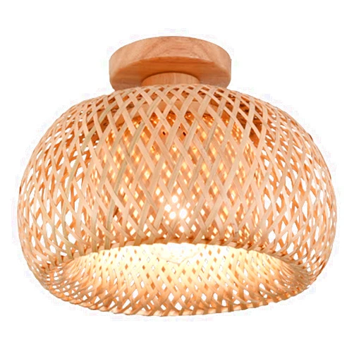 EE Eleven Master Rattan Semi Flush Mount Ceiling Light, Mini Bamboo Ceiling Light Fixture, Handmade Boho Rattan Light Chandelier, Farmhouse Light Fixtures for Bedroom Kids Room Hallway Corridor Passway Entryway