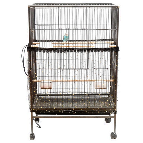 Perfitel Universal Birdcage Cover Seed Catcher Parrot Birdcage Nylon Mesh Guard Netting with lace (Not Included Birdcage,1 Piece) (100 x 18 inch, Black)