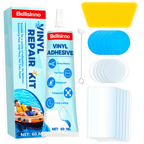 Bellisinno Air Mattress Patch Kit, Waterproof PVC Glue, Inflatable Patch Repair Kit for Swimming Ring, Bounce House, Hot Tub, PVC Boat, Tent (60ml)