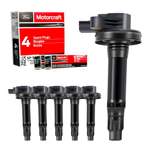 MAS 6Pcs Ignition Coil Pack & 6Pcs Motorcraft Platinum Spark Plug SP520 Compatible with Ford Flex Fusion Lincoln MKS MKZ 3.7 3.5 V6 Replacement for UF553 SP589