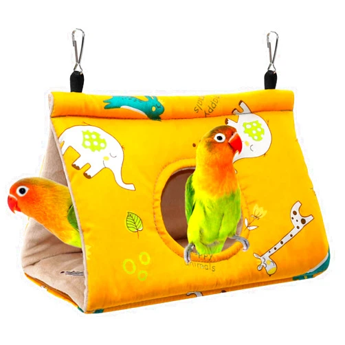 Rypet Winter Warm Bird Nest House - Hanging Hammock Velvet Shed Hut Cage Plush Fluffy Birds Hideaway Sleeping Bed Fuzzy for Parrot Parakeet Cockatiels Budgies Lovebird Small（Yellow）
