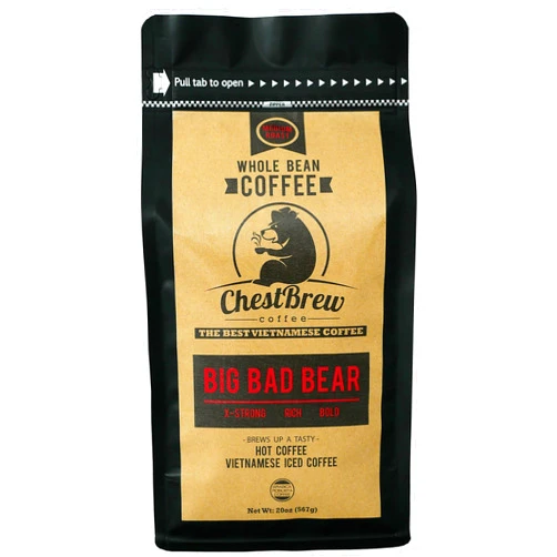 CHESTBREW COFFEE Chestbrew Whole Bean Coffee. Strong Medium Roast Vietnamese Coffee - Big Bad Bear Premium 20 Ounce Bag