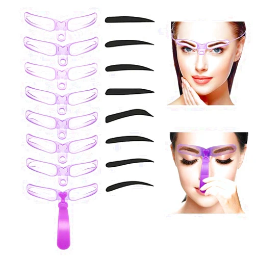 Terrysun 8 Styles Reusable Eyebrow Stencil with Handle and Strap, Eyebrows Stencils Kit for Beginner and Professional, Eyebrow Template With Strap, 3 Minute Makeup Tool for Women - Purple