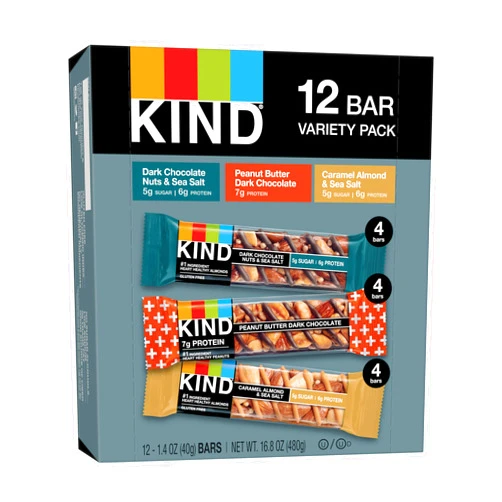 KIND Nut Bars Favorites Variety Count, 1.4 Ounce, 12 Count, Dark Chocolate Nuts and Sea Salt, Peanut Butter Dark Chocolate, Caramel Almond and Sea Salt