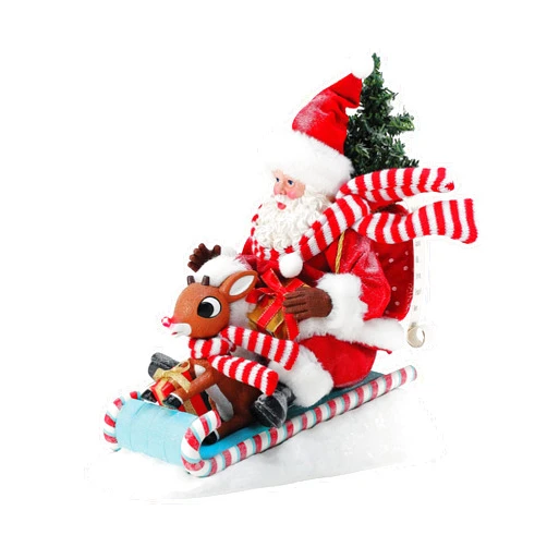 Department 56 Possible Dreams Rudolph The Red-Nosed Reindeer and Santa Ready Lit Figurine, 10 Inch, Multicolor
