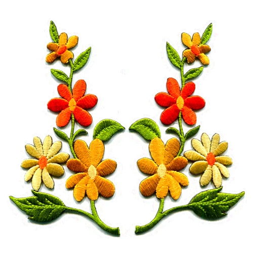 TKPatch Orange Gold Wild Flowers Pair Floral Boho Embroidered Appliques Iron-on Patches S-1265