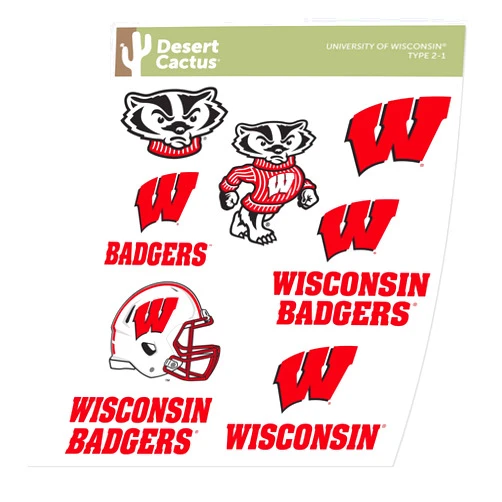Desert Cactus University of Wisconsin Sticker Badgers UW Madison Sticker Vinyl Decals Laptop Water Bottle Car Scrapbook Sheet T2 (Type 2)