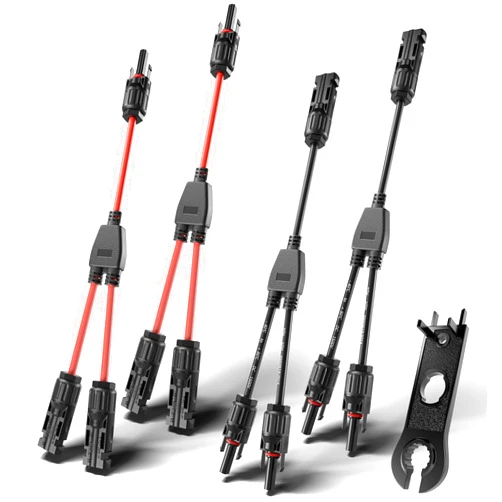 OYMSAE 2 Pairs Solar Connectors Y Branch Parallel Adapter Cable 1 to 2 Solar Panel Connectors Wire Plug Tool Kit for Solar Panel (M/FF, F/MM)