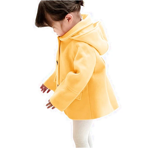 rrhss Baby Girls Button Formal Coat Toddler Kids Hooded Woolen Jacket Fall Winter Outwear