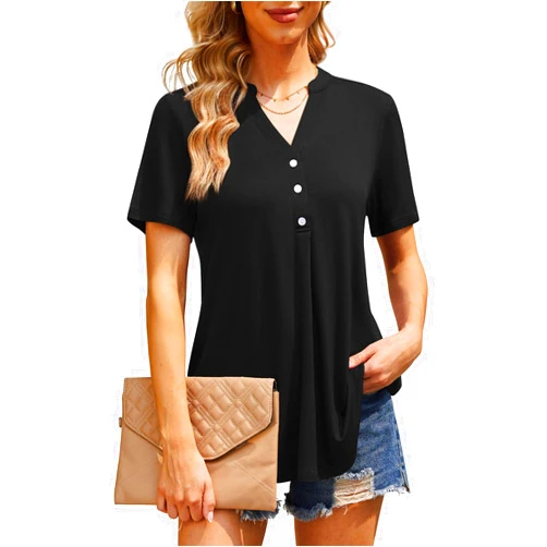 AYIFU Womens Summer Tops Notch V Neck Blouses Short Sleeve Dressy Shirts Casual Tunic