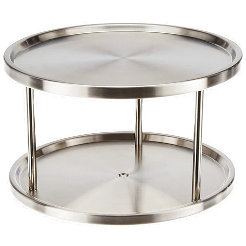 Greenco Estilo Stainless Steel 2-Tier Spice Rack Lazy Susan Organizer | 360-Degree Spice Racks for Inside Cabinets Organizer | Rotating/Spinning Organizer Storage | Food, Kitchen, Pantry, Spice, Medicine
