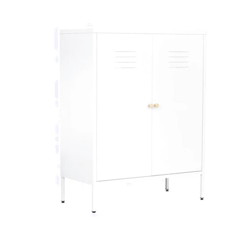 LYMOUYEE 2 Door Metal Accent Storage Cabinet for Bedroom, Living Room,Bedside, Office Room,Kitchen-Metal Locker Cabinet with 2 Adjustable Shelves-3-Tier (White)