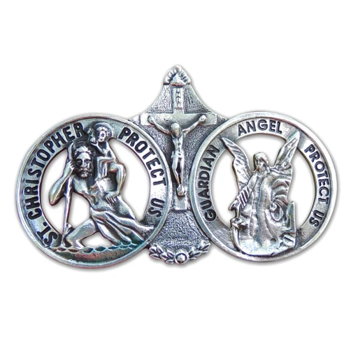 Cathedral Art Saint Christopher and Guardian Angel Visor Clip, Christian Car Accessory for New Drivers, 3 Inches