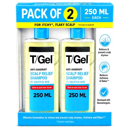 Generic T/Gel Therapeutic Shampoo for Anti-Dundruff Scalp Relief Shampoo with 3% Salicylic Acid and Clinically Proven, 250ml - Pack of 2 (BLUE AND WHITE PACKAGING)