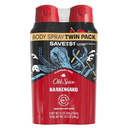 Old Spice Aluminum Free Body Spray for Men, Krakengard, 5.1 Oz (Pack of 2)