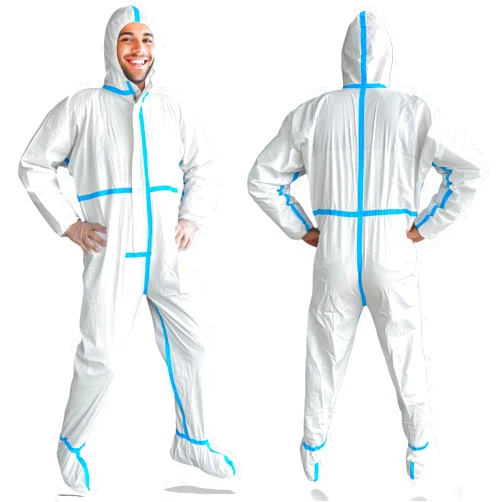AZAM EXPRESS 5-Pack Hazmat Suits White Coveralls Disposable Waterproof PPE Jumpsuit with Boots & Hood for Men & Women