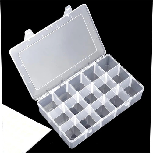 Snowkingdom Large 15 Grid Clear Organizer Box Adjustable Dividers - Plastic Compartment Storage Container for Washi Tapes, Craft, Beads, Jewelry, Small Parts