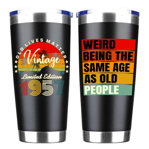 JOUWUI 69th Birthday Gifts For Men, 69 Year Old Birthday Gifts for Men, 69th Birthday Decorations for Dad, Boyfriend, Brother, Husband, Dad, Birthday Gift Ideas for Him, 1957 Vintage Tumbler 20 OZ