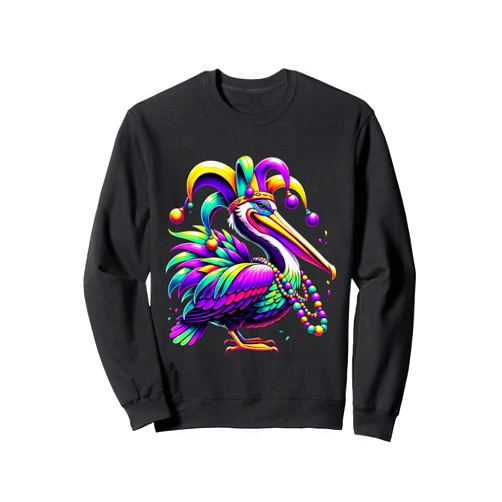 Pelican Mardi Gras Festival present for Men Women Colorful Mardi Gras Pelican Louisiana Jester Hat Beads Sweatshirt