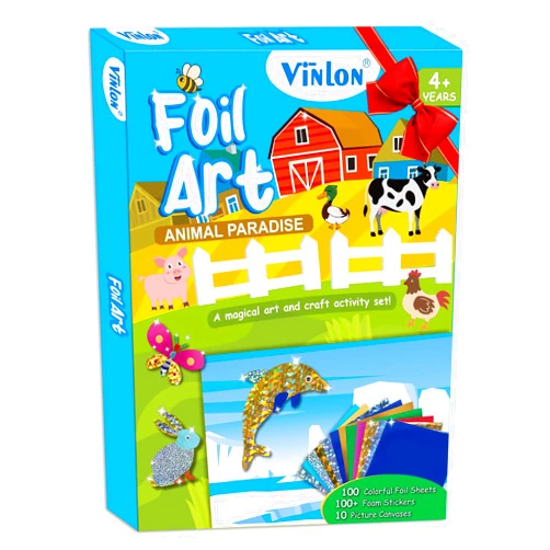 Vinlon Foil Fun Arts and Crafts Kits for Kids, Mess Free Kids Travel Activities Toys, DIY Art Craft Supplies, Christmas Birthday Gifts for Boys and Girls Ages 4 5 6 7 8 9 10 Years Old (Animals)